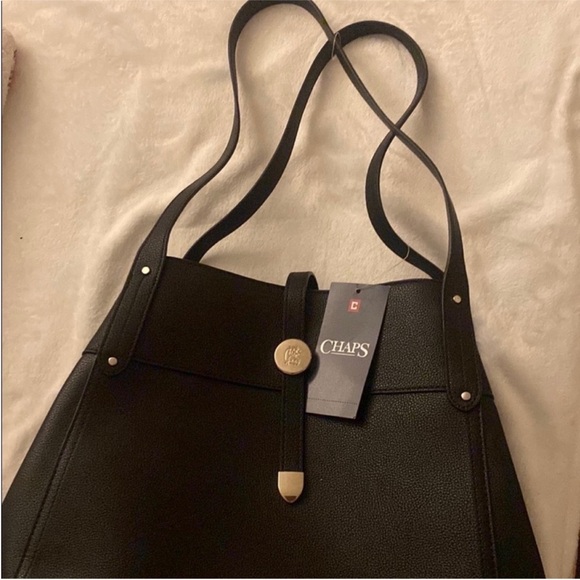 CHAPS Elegant Black Leather Tote Bag - Picture 7 of 9